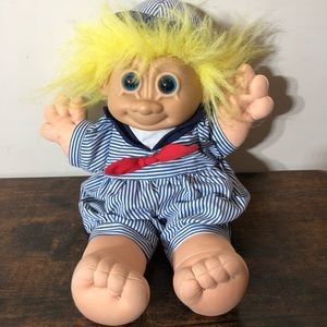 1990's Russ Troll Doll with yellow hair and sailor suit